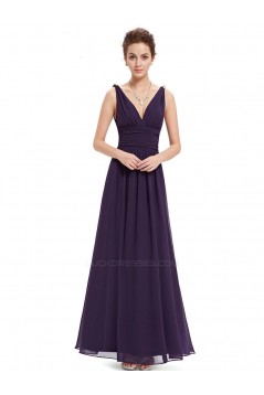 A-Line V-Neck Long Chiffon Prom Evening Formal Bridesmaid Dresses ED011630