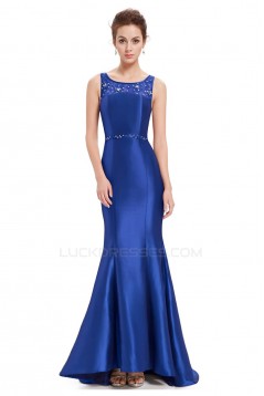 Trumpet/Mermaid Beaded Lace and Satin Long Blue Prom Evening Formal Dresses ED011634