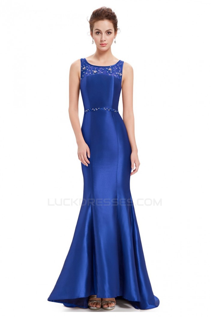 Trumpet/Mermaid Beaded Lace and Satin Long Blue Prom Evening Formal Dresses ED011634