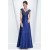 A-Line V-Neck Cap-Sleeve Long Blue Prom Evening Formal Dresses ED011638