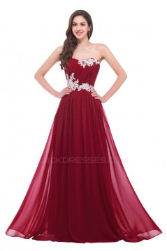 A-Line Sweetheart Beaded Long Pink Chiffon Prom Evening Formal Dresses ED011641