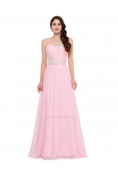 A-Line Sweetheart Beaded Long Pink Chiffon Prom Evening Formal Dresses ED011641