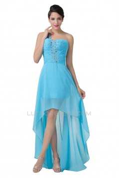High Low One-Shoulder Short Beaded Chiffon Prom Evening Formal Dresses ED011642