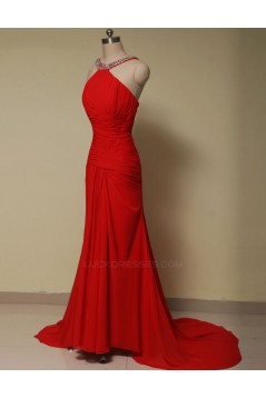 Elegant Beaded Long Red Chiffon Prom Evening Formal Dresses ED011644