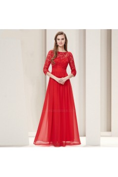 A-Line Half Sleeve Long Black Lace and Chiffon Prom Evening Formal Dresses ED011645