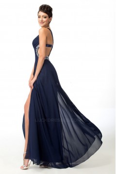 Sheath/Column Beaded Split-Front Long Chiffon Prom Evening Formal Dresses ED011650