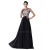 A-Line Beaded Long Black Chiffon Prom Evening Formal Dresses ED011651