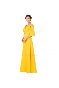 A-Line Beaded Long Yellow Chiffon Prom Evening Formal Dresses ED011655