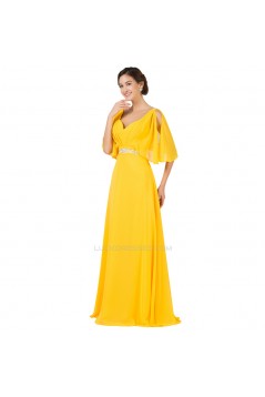 A-Line Beaded Long Yellow Chiffon Prom Evening Formal Dresses ED011655