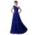 A-Line One-Shoulder Pleated Long Blue Chiffon Prom Evening Bridesmaid Dresses ED011656