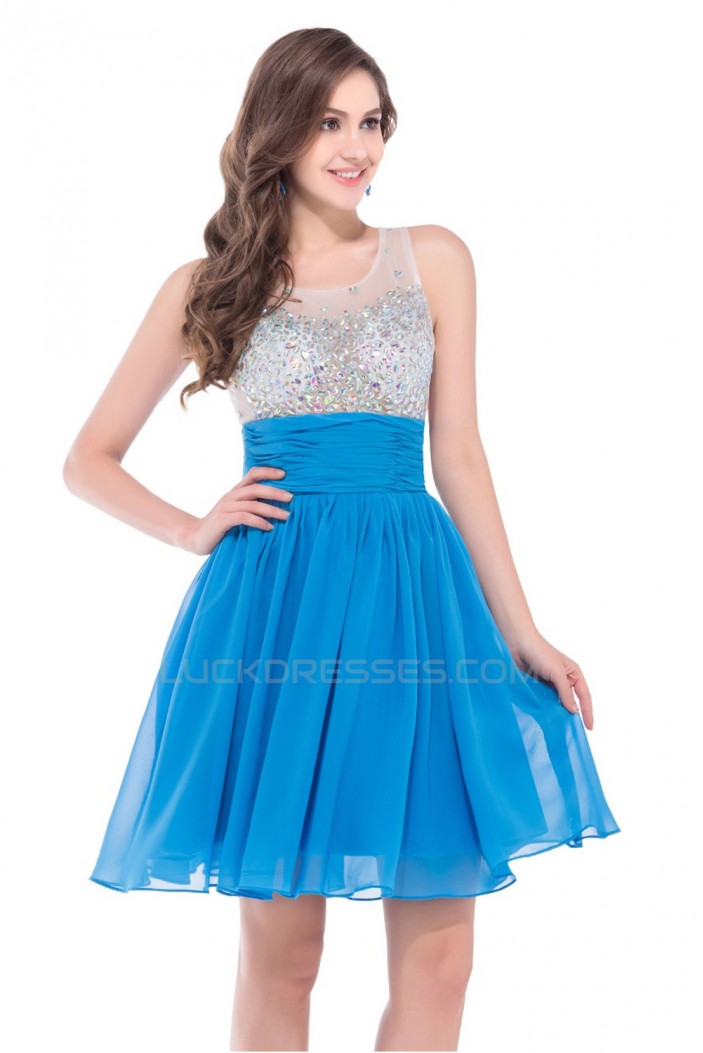 A-Line Beaded Short Chiffon Prom Evening Cocktail Dresses ED011658