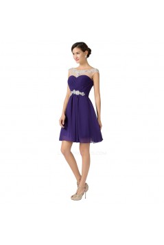 A-Line Bateau Beaded Short Purple Chiffon Prom Evening Cocktail Dresses ED011659