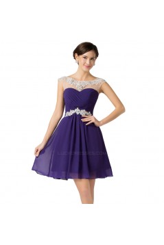 A-Line Bateau Beaded Short Purple Chiffon Prom Evening Cocktail Dresses ED011659
