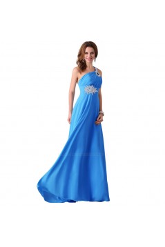 A-Line One-Shoulder Beaded Long Blue Chiffon Prom Evening Formal Dresses ED011660