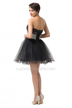 A-Line Sweetheart Beaded Short Tulle Black Prom Evening Cocktail Dresses ED011666