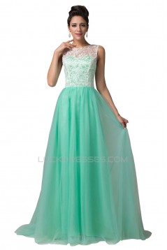 A-Line Bateau Mint Green Lace Long Prom Evening Formal Dresses ED011668