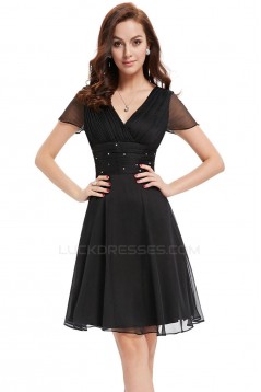 A-Line V-Neck Short Purple Chiffon Prom Evening Bridesmaid Dresses ED011675