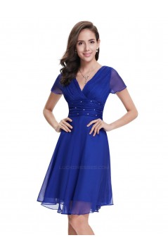 A-Line V-Neck Short Purple Chiffon Prom Evening Bridesmaid Dresses ED011675