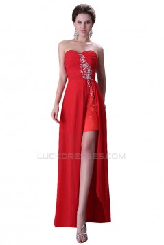 High Low Sweetheart Short Red Beaded Chiffon Prom Evening Bridesmaid Dresses ED011681
