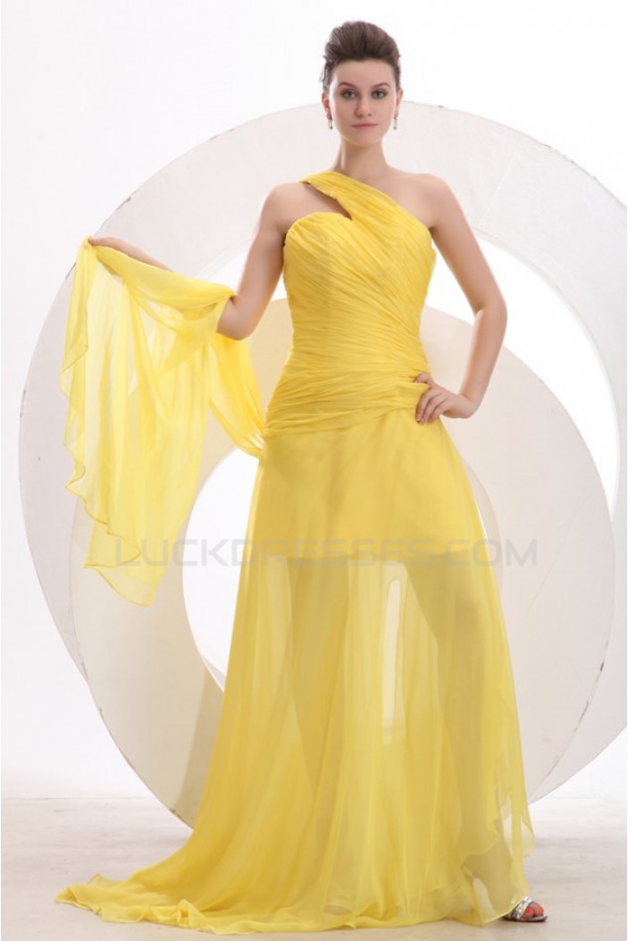 One-Shoulder Long Yellow Chiffon Prom Evening Formal Party Dresses ED010172