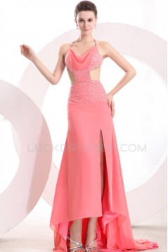 High Low Pink Chiffon Beaded Prom Evening Formal Party Dresses ED010177