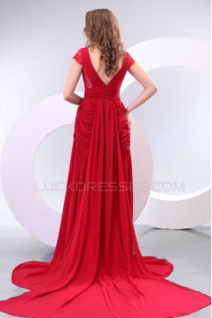 Long Red Chiffon and Lace Prom Evening Formal Party Dresses ED010179