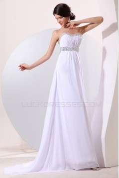Empire Long White Chiffon Beaded Prom Evening Formal Party Dresses/Maternity Evening Dresses ED010182