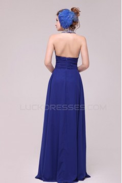 High Neck Halter Beaded Long Blue Chiffon Prom Evening Formal Party Dresses ED010187