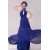 High Neck Halter Beaded Long Blue Chiffon Prom Evening Formal Party Dresses ED010187