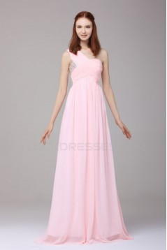 Long Pink One-Shoulder Beaded Chiffon Prom Evening Formal Party Dresses ED010189
