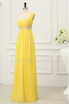 A-Line One-Shoulder Beaded Long Yellow Chiffon Prom Evening Formal Party Dresses/Maternity Evening Dresses ED010199