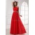 A-Line One-Shoulder Beaded Long Red Chiffon Prom Evening Formal Party Dresses ED010203