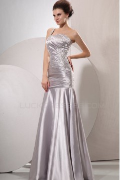 Long Silver Beaded One-Shoulder Prom Evening Formal Party Dresses ED010205
