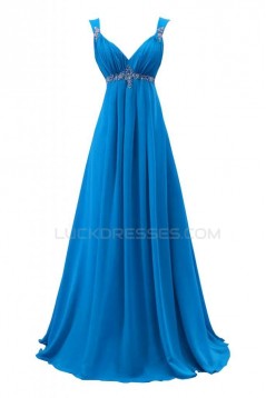 A-Line Beaded Long Blue Chiffon Prom Evening Formal Party Dresses ED010219