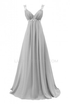 A-Line Beaded Long Blue Chiffon Prom Evening Formal Party Dresses ED010219