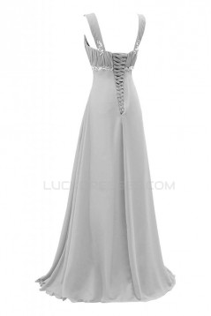 A-Line Beaded Long Blue Chiffon Prom Evening Formal Party Dresses ED010219