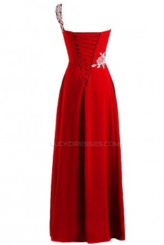 One-Shoulder Long Red Chiffon Prom Evening Formal Party Dresses ED010235