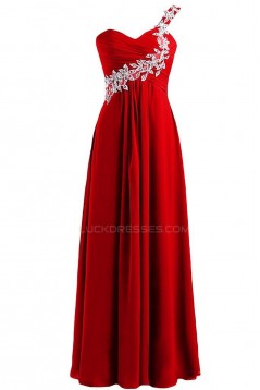 One-Shoulder Long Red Chiffon Prom Evening Formal Party Dresses ED010235