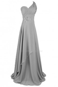 A-Line One-Shoulder Long Silver Chiffon Prom Evening Formal Party Dresses ED010240