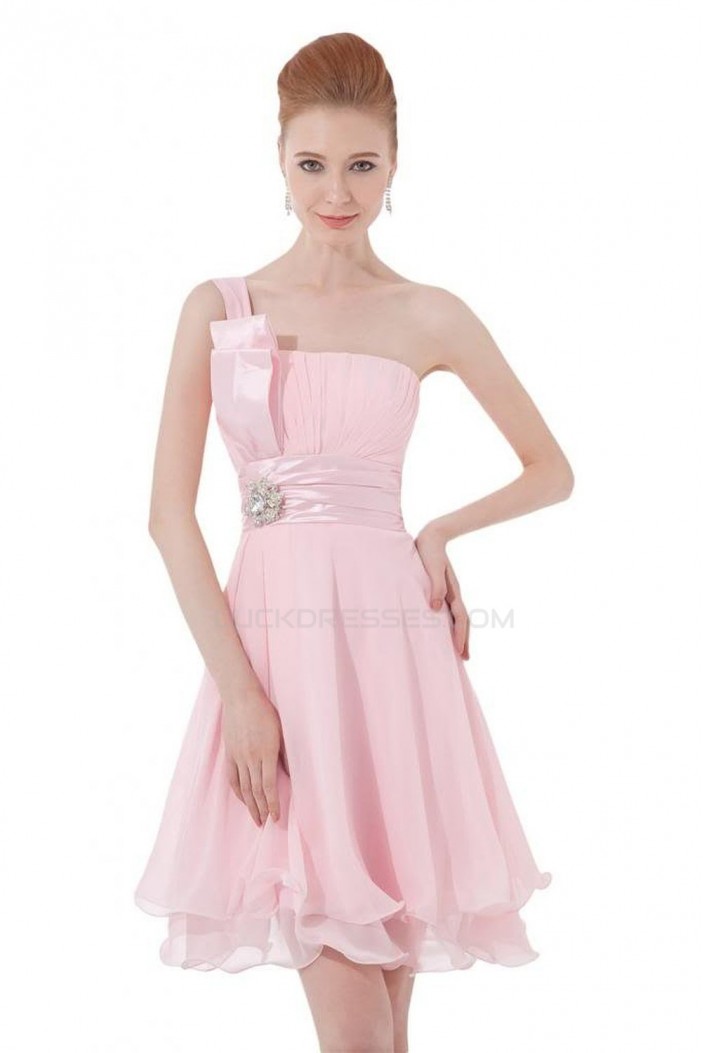 Short Pink One-Shoulder Prom Evening Formal Party Dresses ED010244