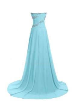 A-Line Sweetheart Beaded Long Blue Chiffon Prom Evening Formal Party Dresses ED010248