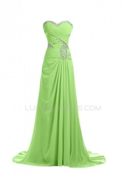 A-Line Sweetheart Beaded Long Blue Chiffon Prom Evening Formal Party Dresses ED010248