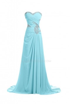 A-Line Sweetheart Beaded Long Blue Chiffon Prom Evening Formal Party Dresses ED010248
