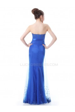 Trumpet/Mermaid Strapless Long Blue Prom Evening Formal Party Dresses ED010268