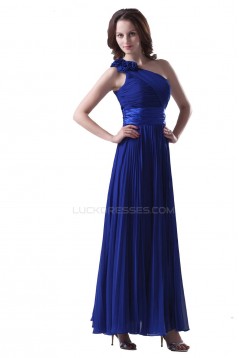 A-Line One-Shoulder Pleated Long Blue Chiffon Prom Evening Formal Party Dresses ED010274