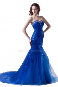 Trumpet/Mermaid Sweetheart Beaded Long Blue Prom Evening Formal Party Dresses ED010276