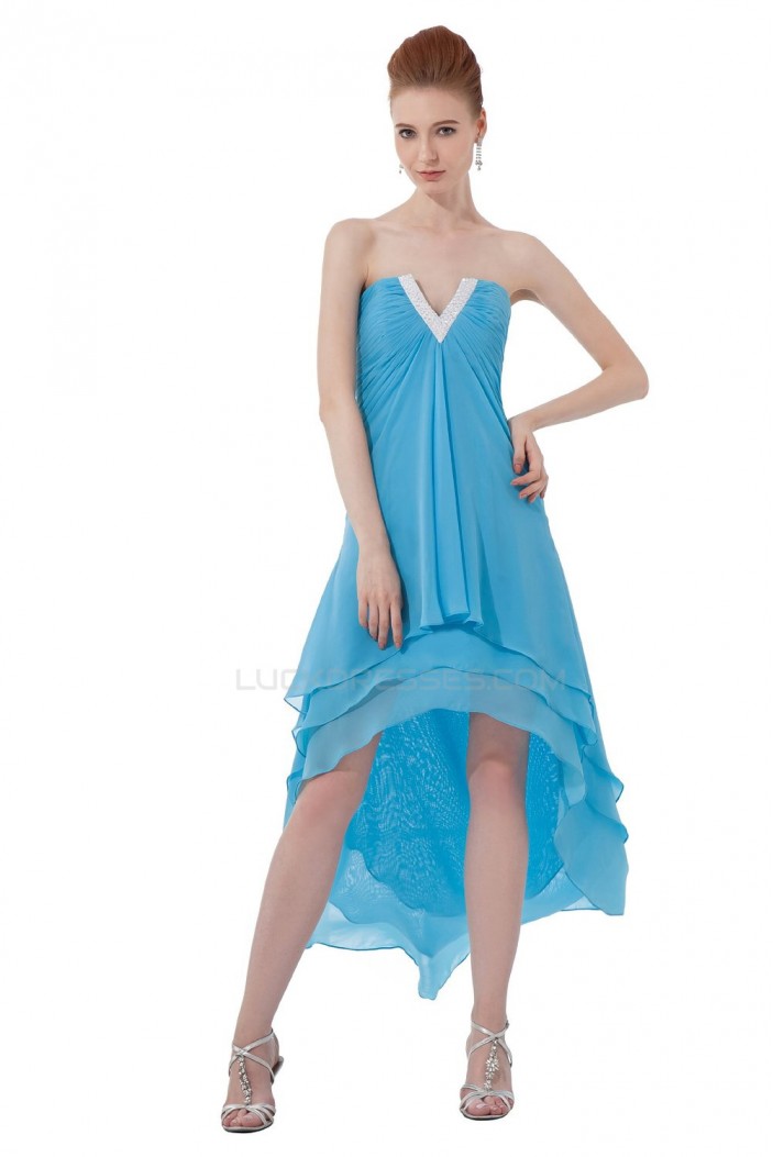 High Low Short Blue Chiffon Prom Evening Formal Party Dresses ED010277