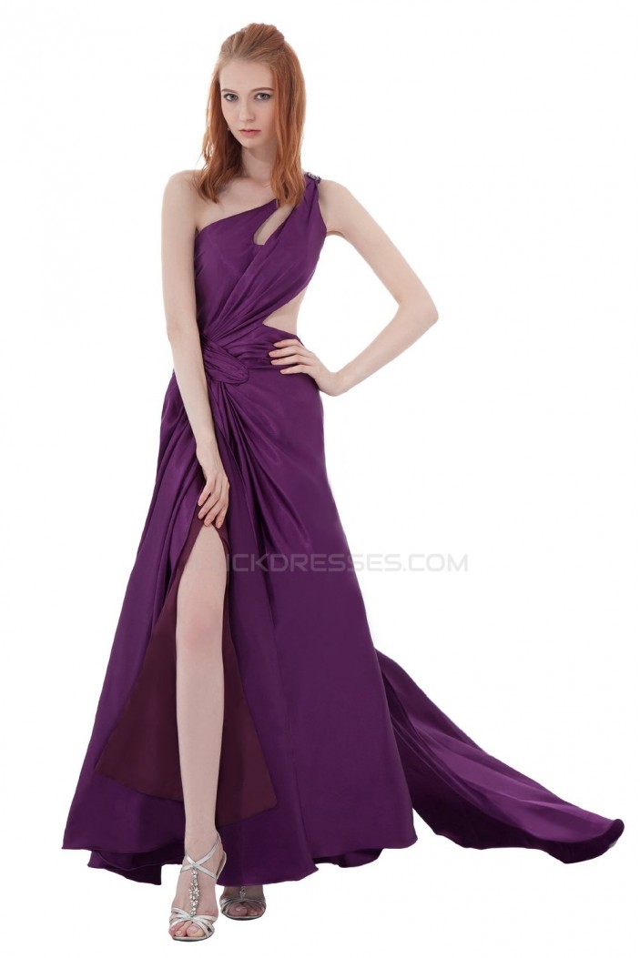 One-Shoulder Long Purple Chiffon Prom Evening Formal Party Dresses ED010293