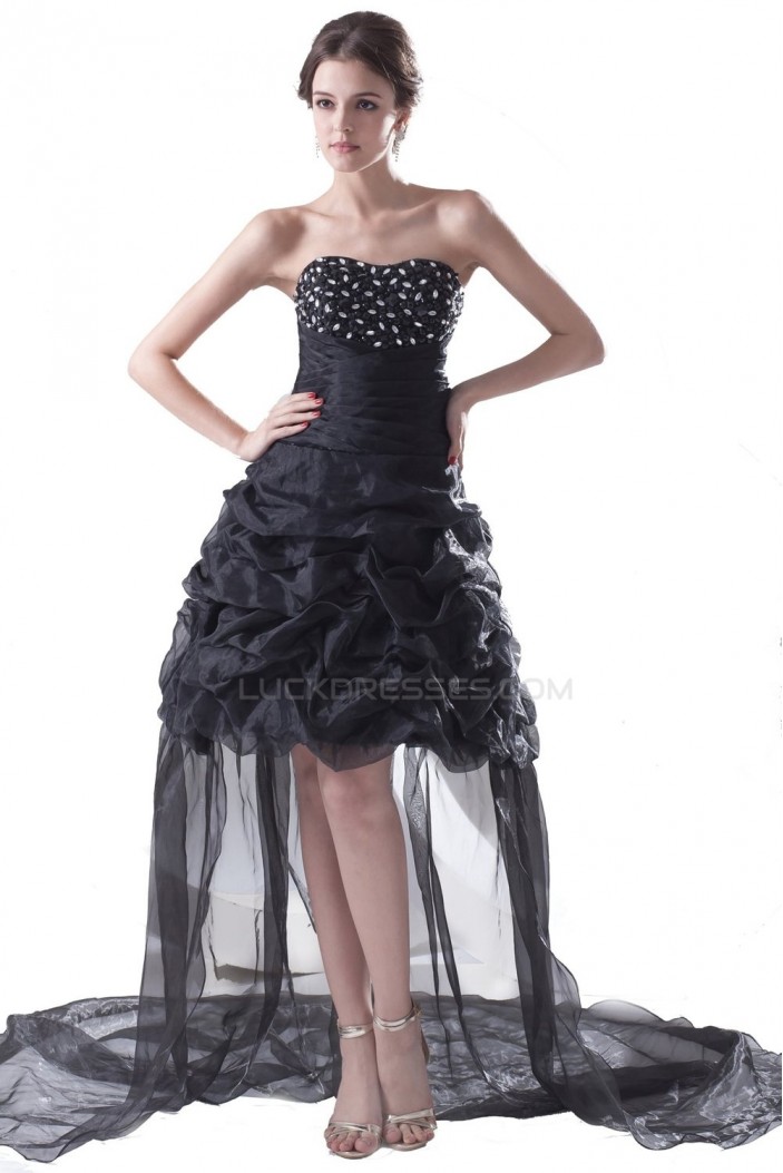 High Low Beaded Long Black Prom Evening Formal Party Dresses ED010297