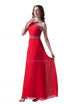 A-Line One-Shoulder Long Red Beaded Chiffon Prom Evening Formal Party Dresses ED010310